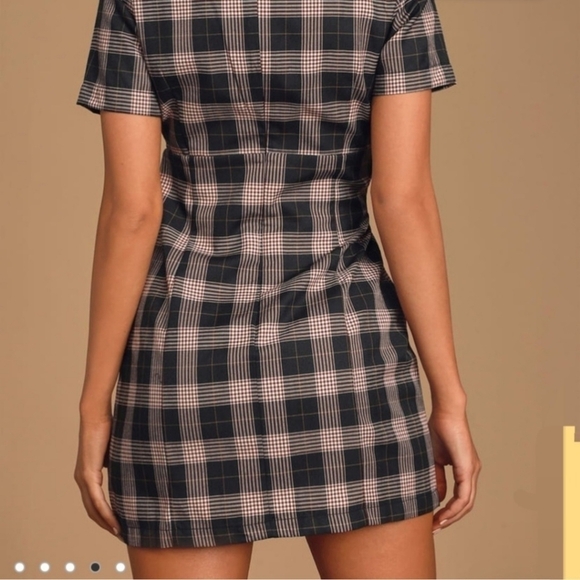 Lulu's Plaid Mini Dress w/ Slit Women's Small S Black Red White Square Neck Prep - Picture 2 of 7